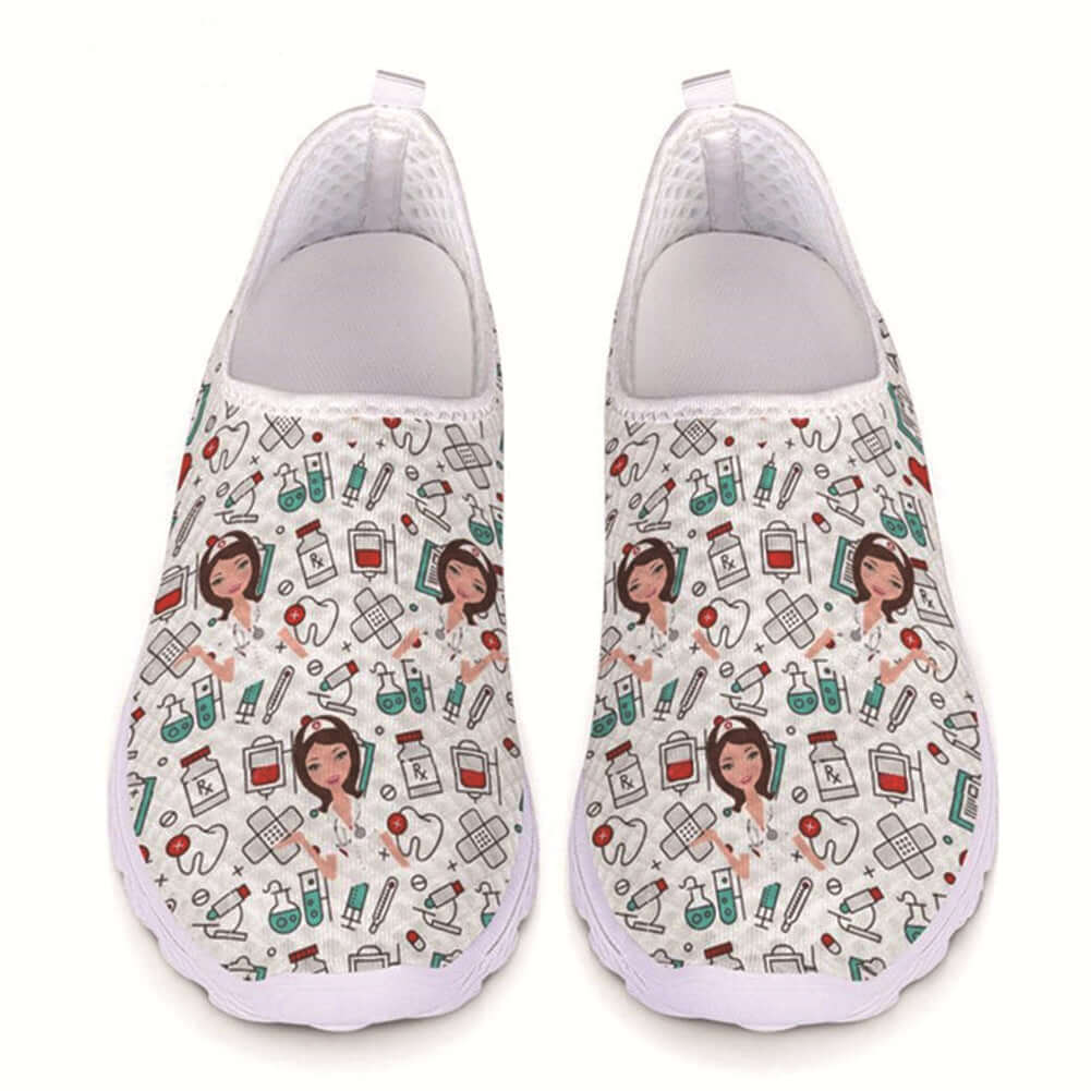 Nurse Cartoon Printed Shoes – Mesh Healthcare Footwear