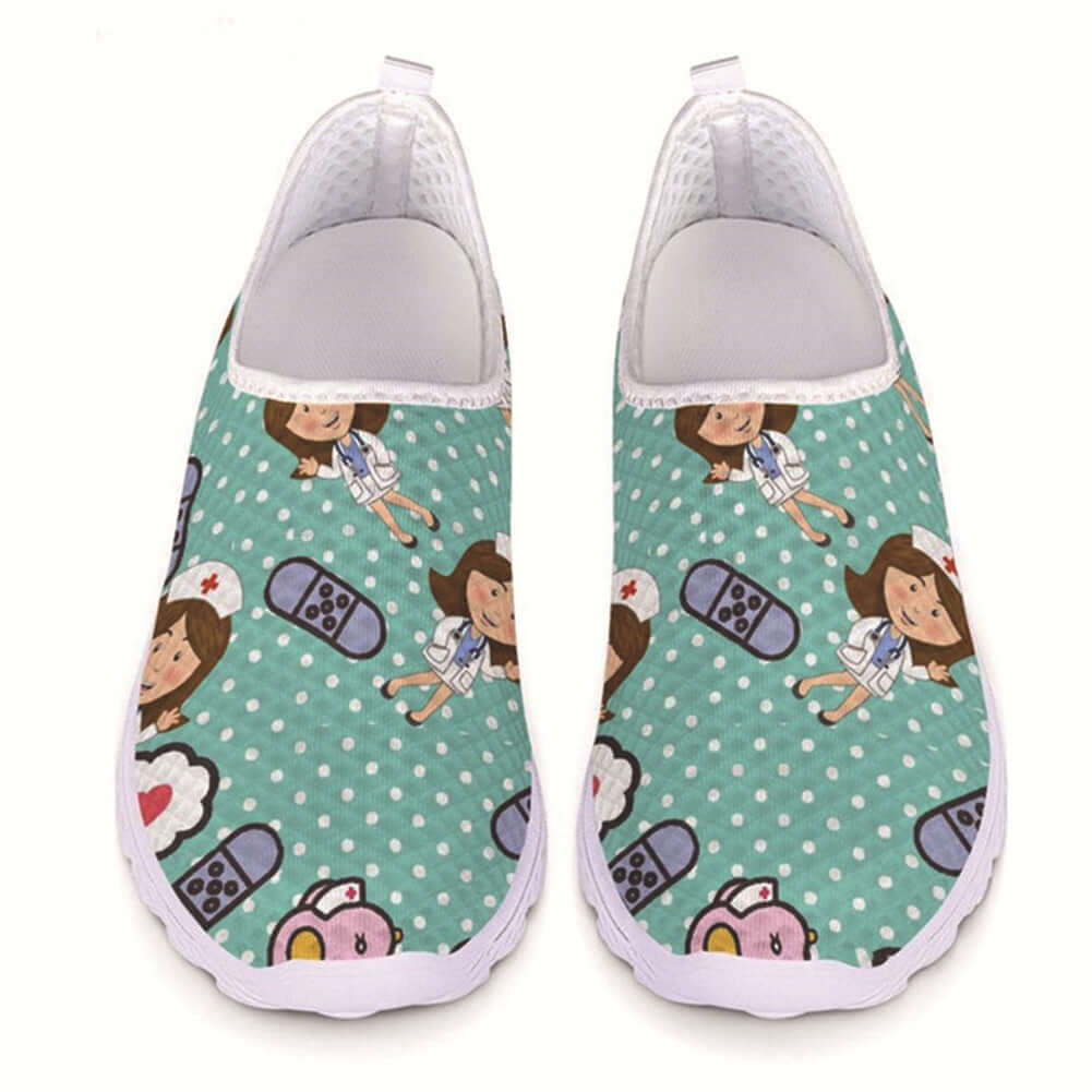 Nurse Cartoon Printed Shoes – Mesh Healthcare Footwear