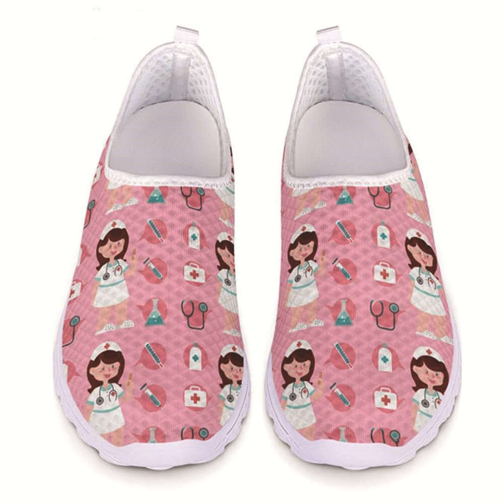 Nurse Cartoon Printed Shoes – Mesh Healthcare Footwear