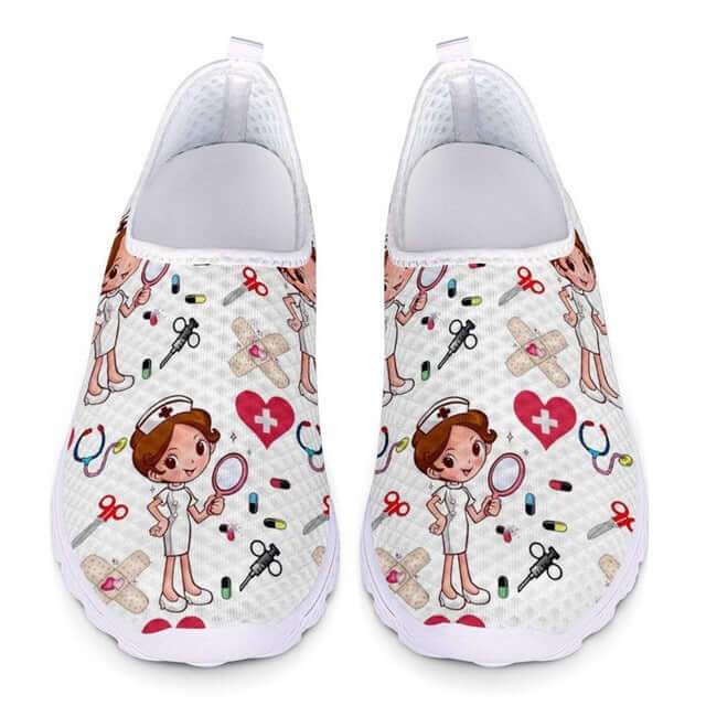 Nurse Cartoon Printed Shoes – Mesh Healthcare Footwear