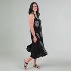 Black & White Print Sleeveless Midi Dress