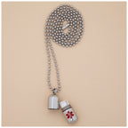 Stainless Steel Medical Alert Pill Container Necklace