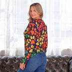 Colorful Paw Print Long Sleeve V-Neck Top