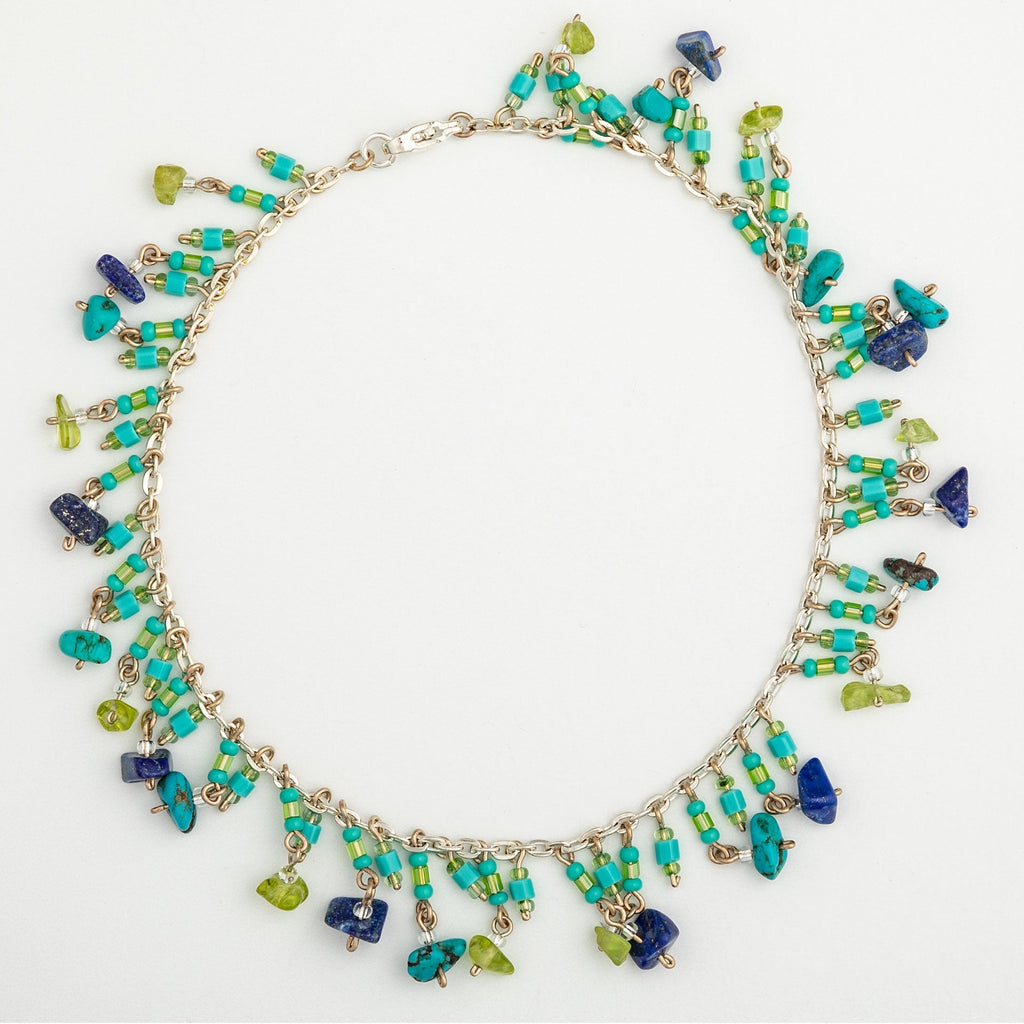 Dangling Gemstones Hand Beaded Anklet