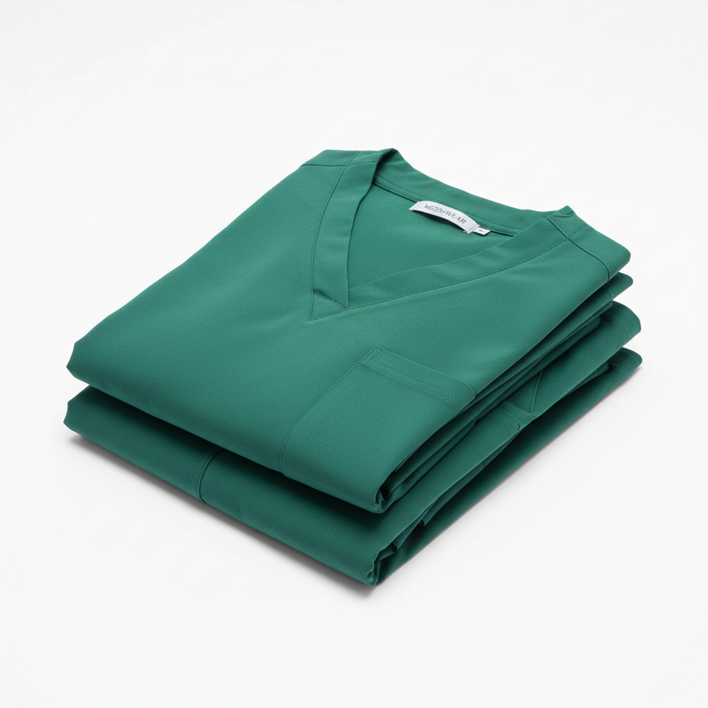 Green healthcare scrubs uniform set on white background