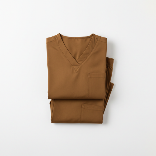 Brown healthcare scrubs uniform set on white background