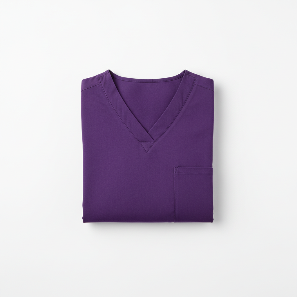 Purple healthcare scrubs uniform set on white background