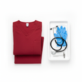 Red healthcare scrubs uniform set on white background