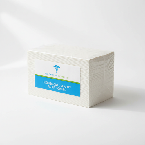 Bulk commercial grade paper towels in packaging on white background