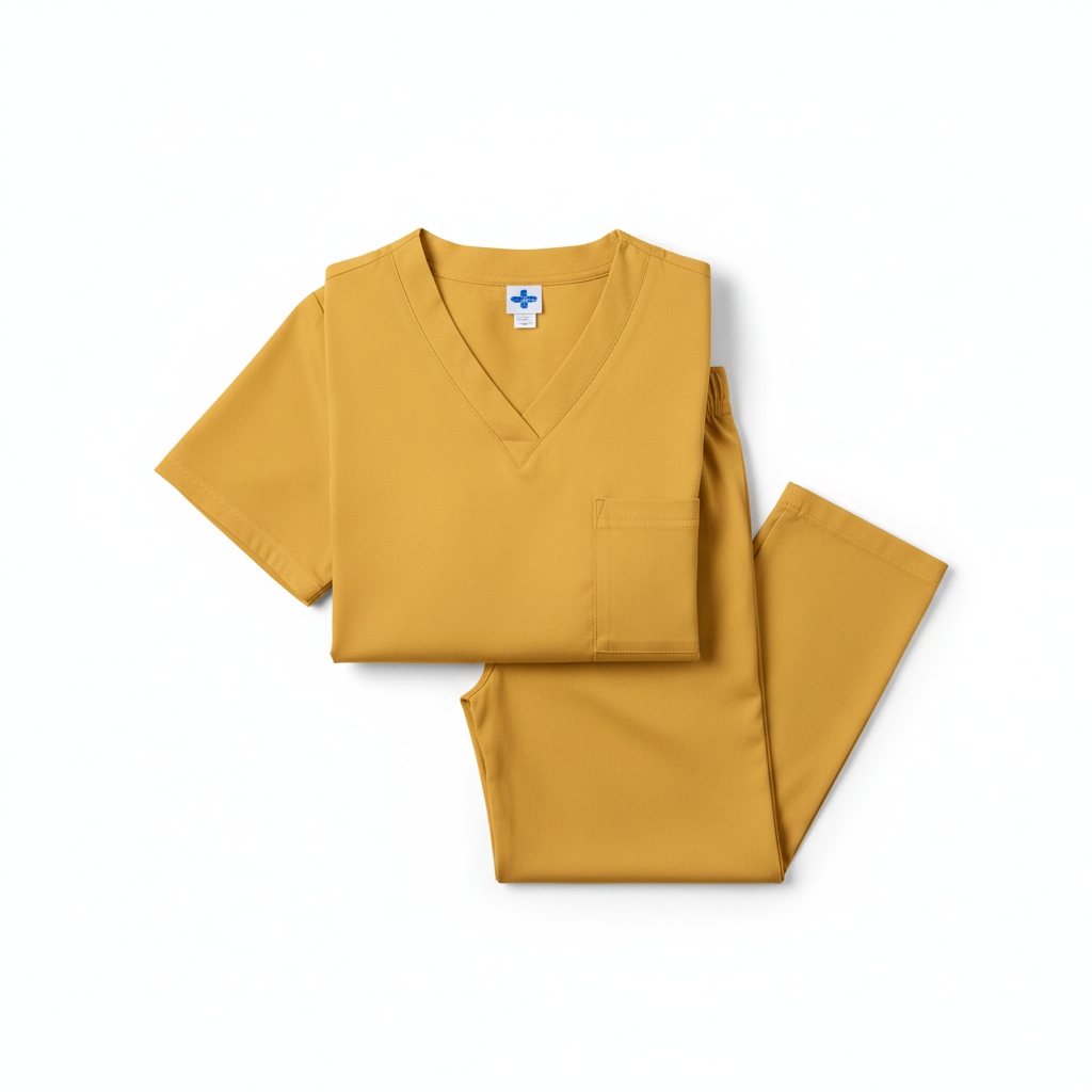 Yellow healthcare scrubs uniform set on white background