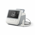 Portable ultrasound machine with probe and display screen on white background