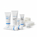 Medical wound care creams and ointments including antibiotic cream and skin barrier cream on white background