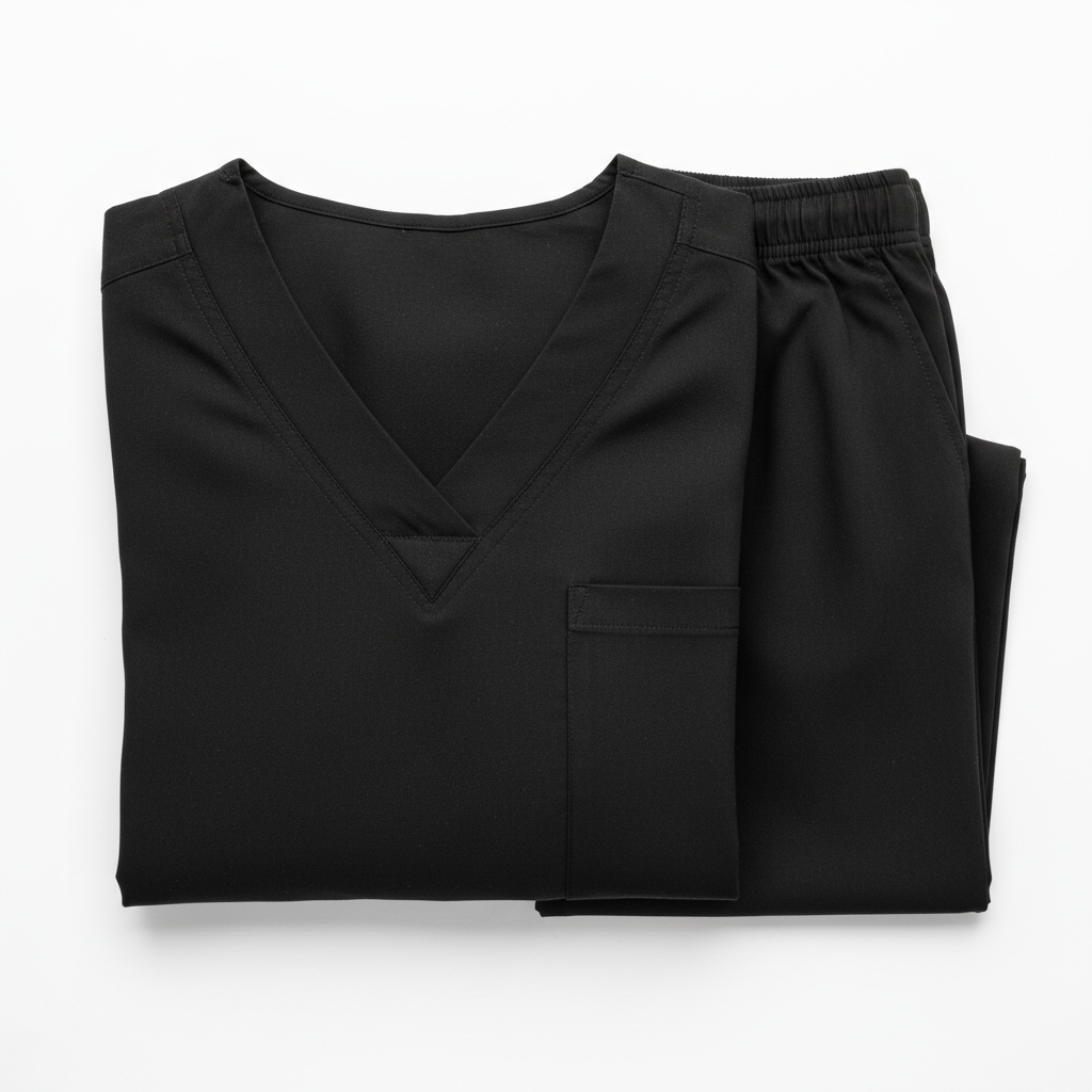 Black healthcare scrubs uniform set on white background