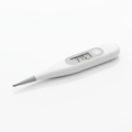 Digital medical thermometer on white background